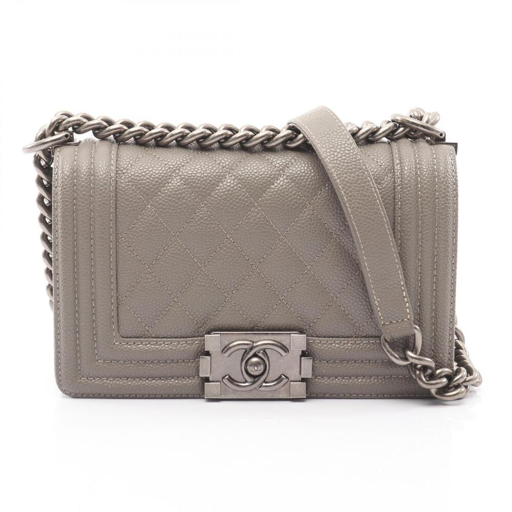 Chanel Boy Shoulder Bag Caviar Leather Grained Calfskin Beige